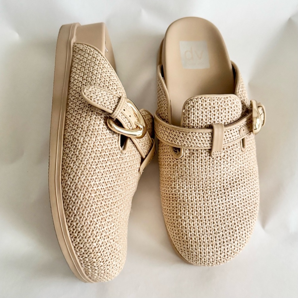 DV Dolce Vita Women's Natural Brown Woven Mule Clogs Buckle Size 7 Raffia Casual